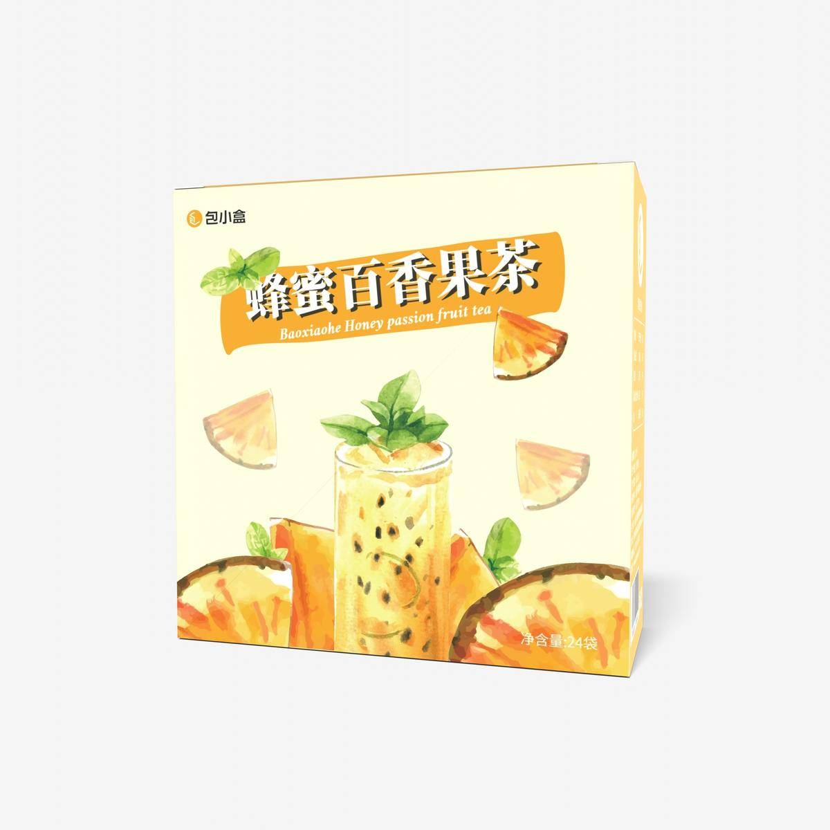 包小盒蜂蜜百香果茶纸盒包装设计展开图